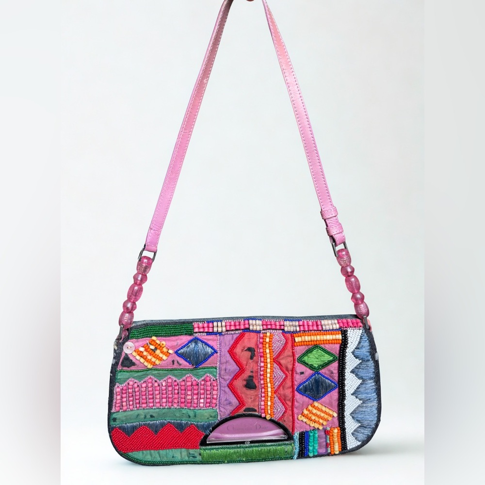 Christian Dior Ethnic Beaded Patchwork Shoulder B… - image 1